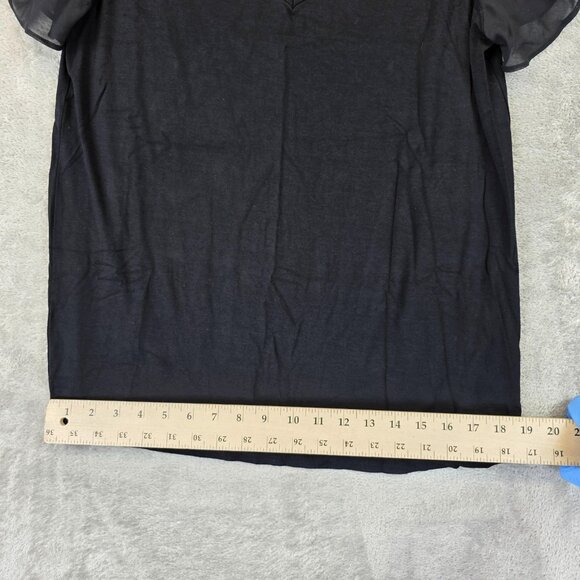 Vince Camuto Shirt Womens XS Black Cold Shoulder Sheer Sleeve V Neck Top - Picture 6 of 9